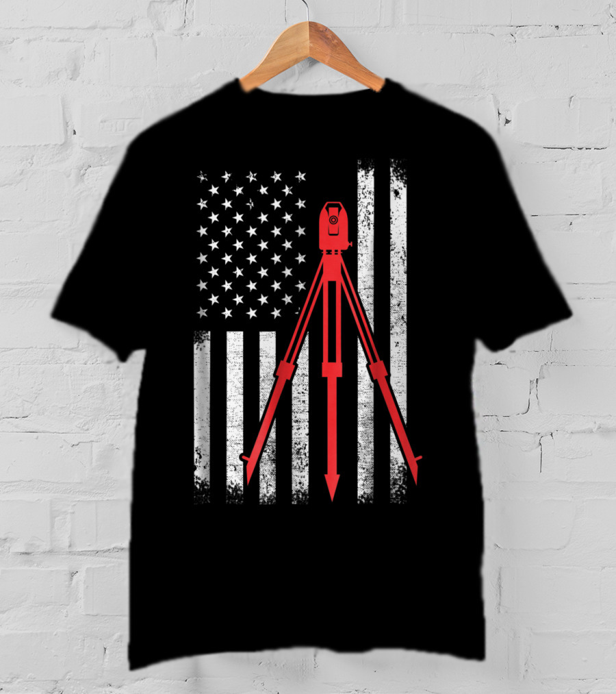 Surveyor Flag USA Surveying Equipment Stars Stripes T-Shirt