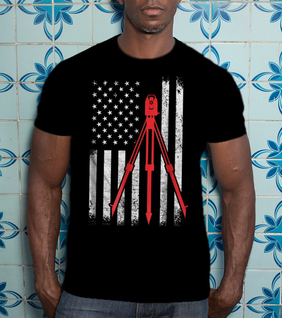 Surveyor Flag USA Surveying Equipment Stars Stripes T-Shirt