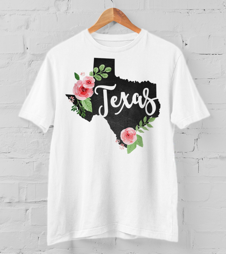 Texas Chalkboard With Watercolor Flowers Home State T-Shirt