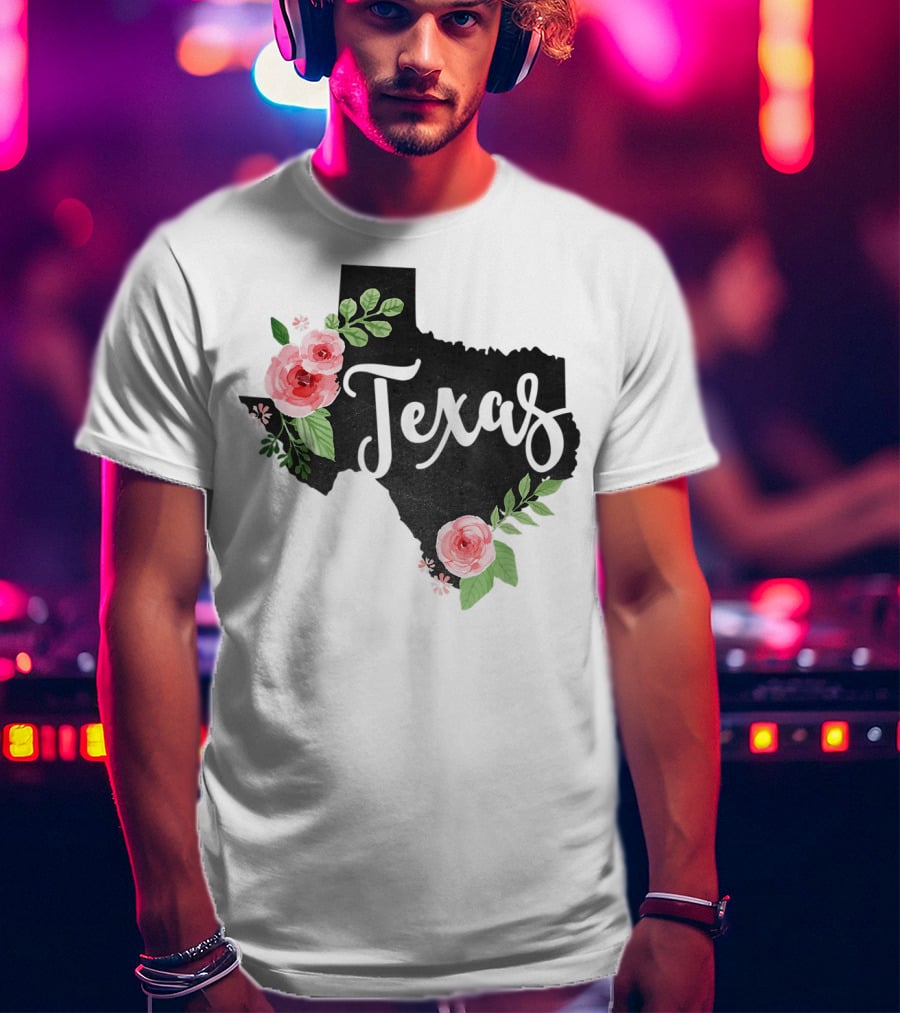 Texas Chalkboard With Watercolor Flowers Home State T-Shirt