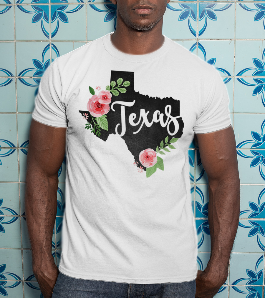 Texas Chalkboard With Watercolor Flowers Home State T-Shirt