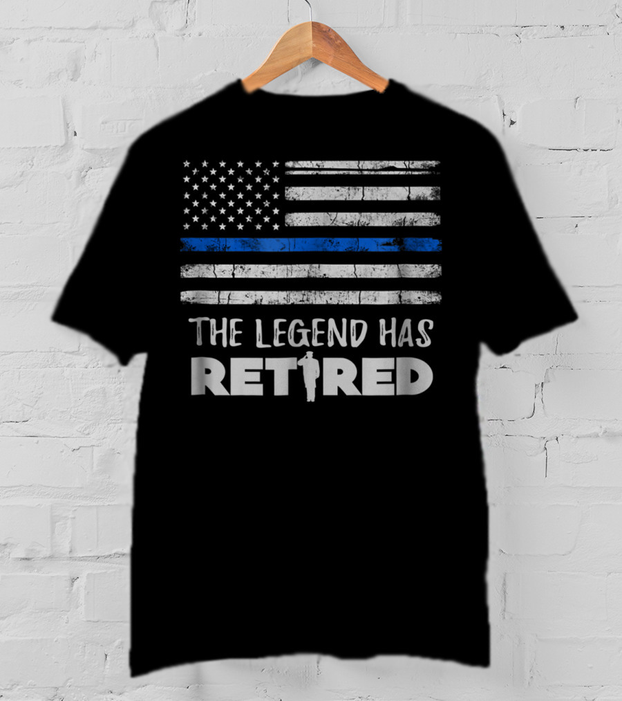 The Legend Has Retired Police Officer Thin Blue Line American Flag T-Shirt