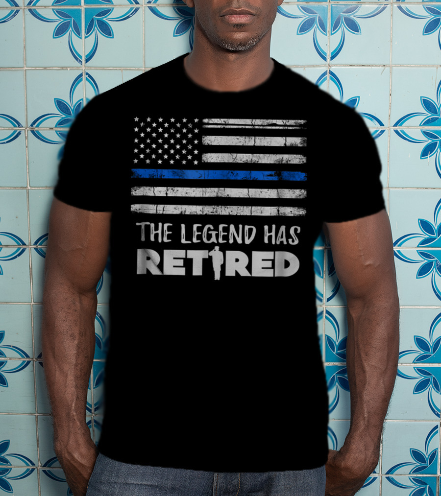 The Legend Has Retired Police Officer Thin Blue Line American Flag T-Shirt