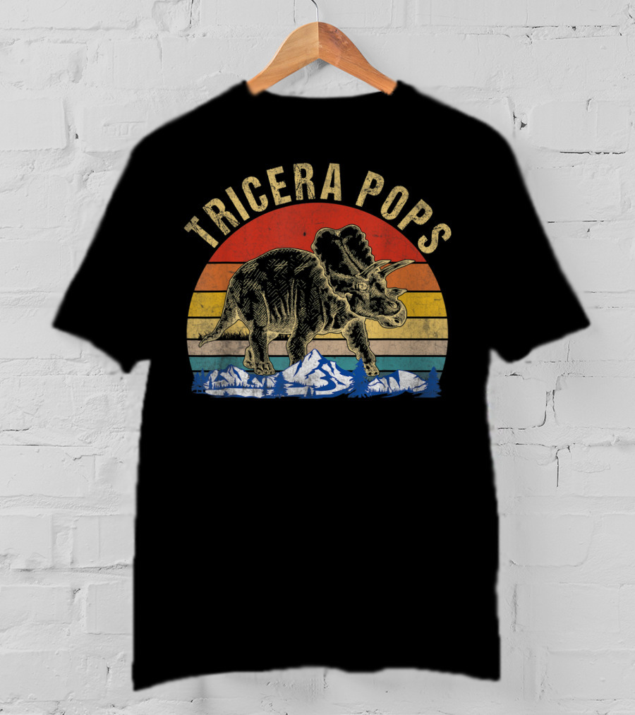 Tricera Pops Dinosaur Dad Triceratops Vintage T-Shirt