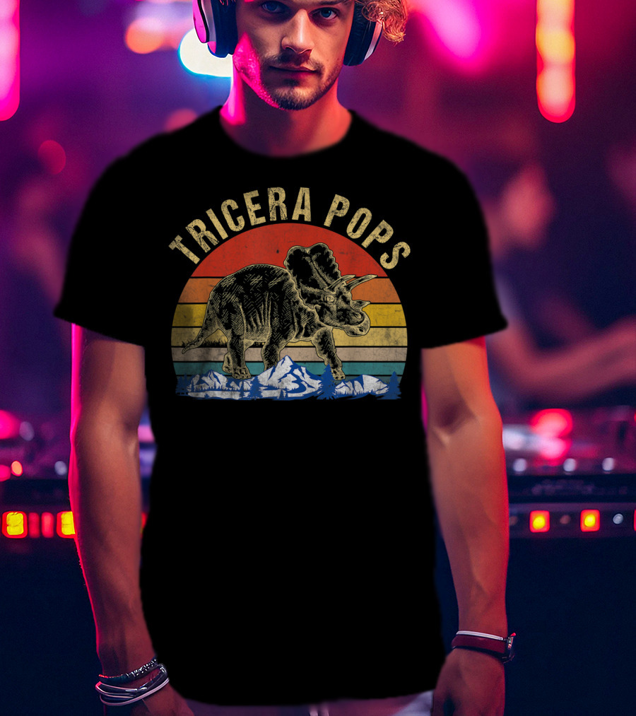 Tricera Pops Dinosaur Dad Triceratops Vintage T-Shirt