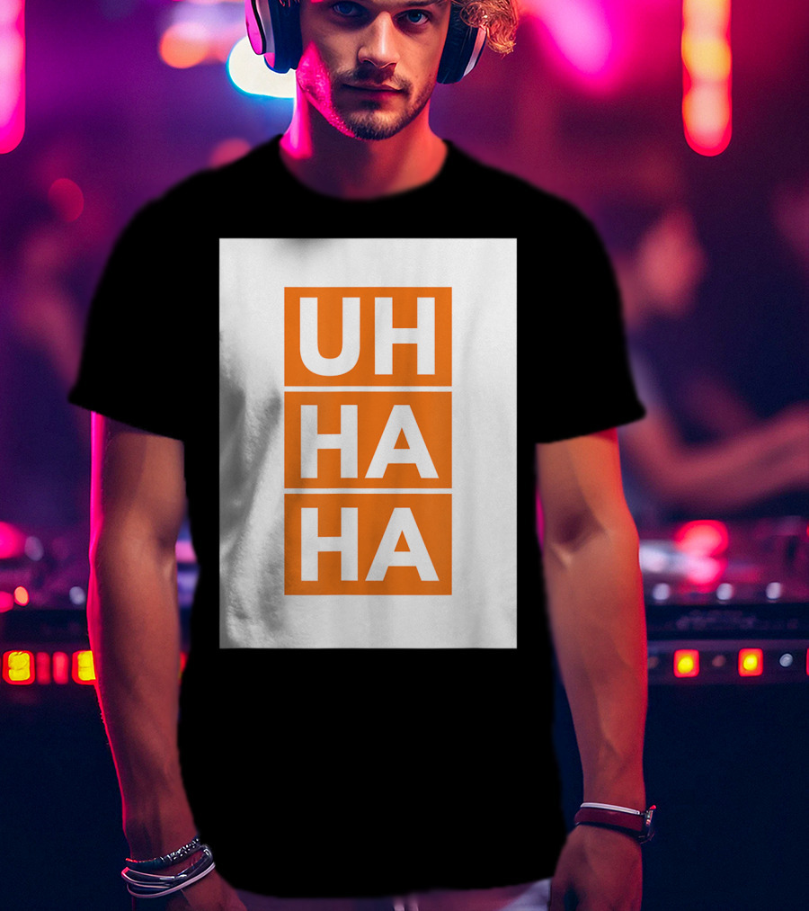 UH HA HA Bold White Letters On Orange Blocks T-Shirt
