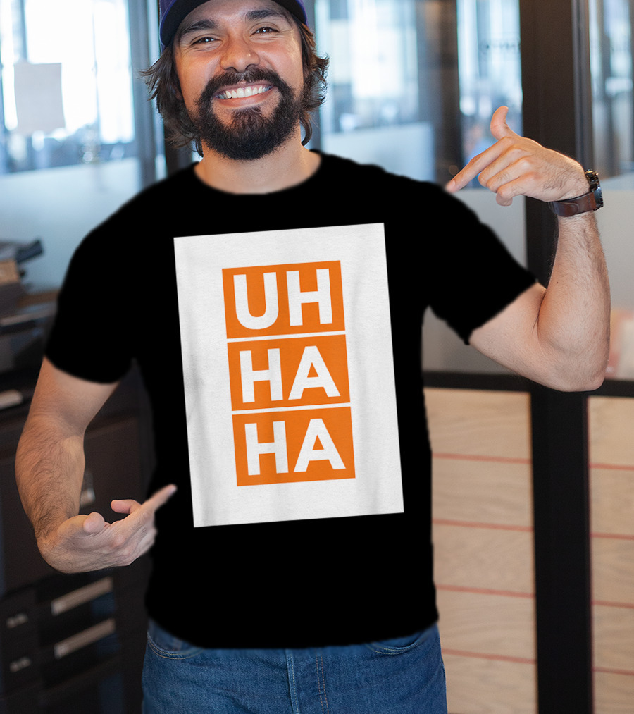 UH HA HA Bold White Letters On Orange Blocks T-Shirt