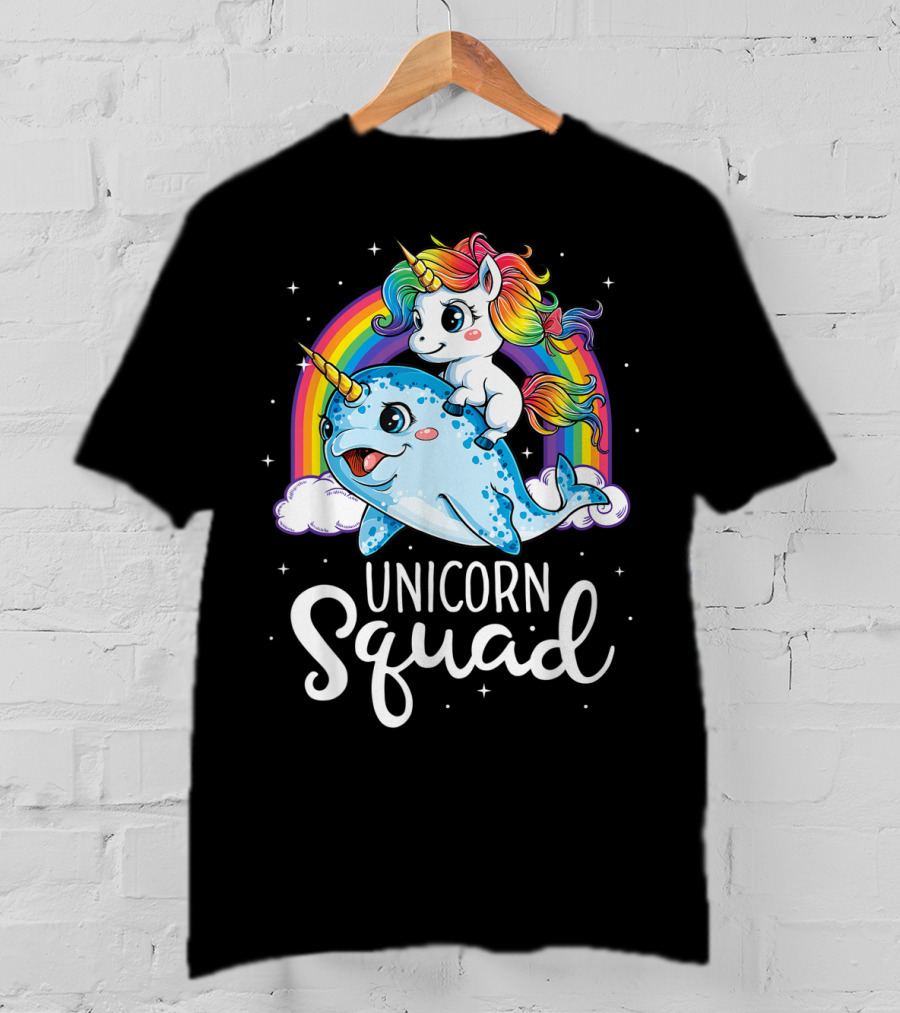 Unicorn Squad Narwhal Rainbow Girls Kids T-Shirt
