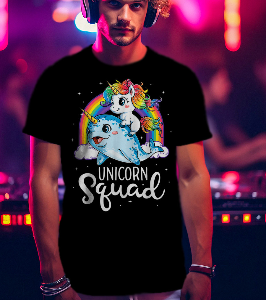 Unicorn Squad Narwhal Rainbow Girls Kids T-Shirt