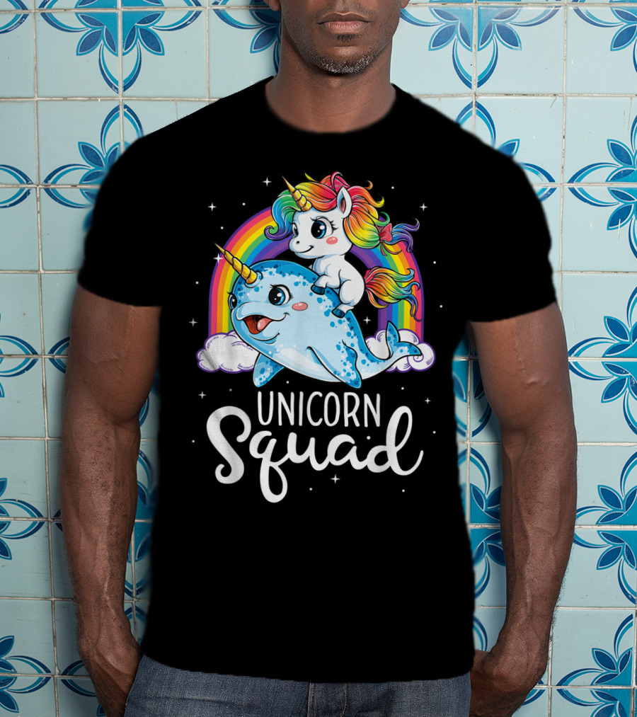 Unicorn Squad Narwhal Rainbow Girls Kids T-Shirt