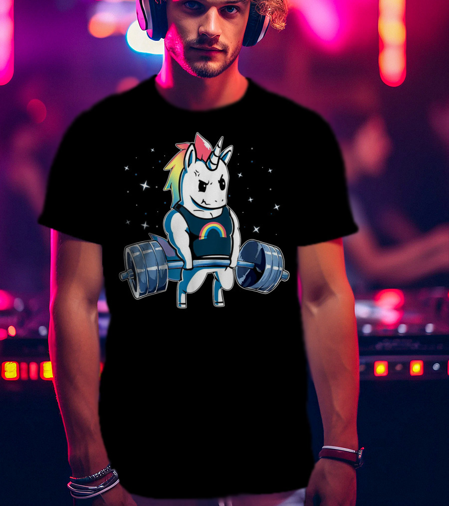 Unicorn Deadlift Powerlifting Rainbow Fitness Gym T-Shirt