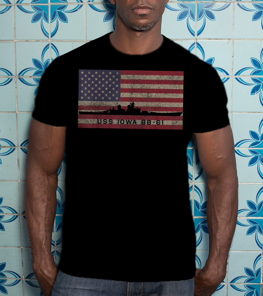 USS Iowa BB-61 American Flag Battleship T-Shirt