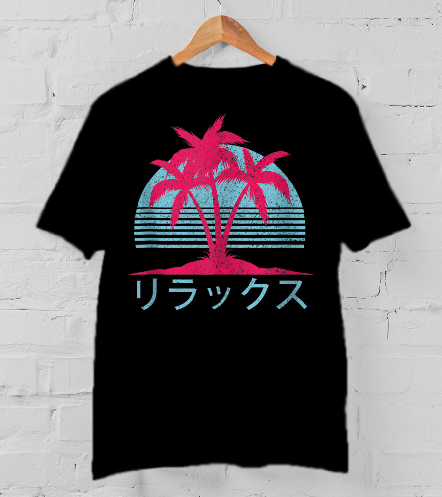 Vaporwave Vintage Japanese Palm Trees Summer T-Shirt