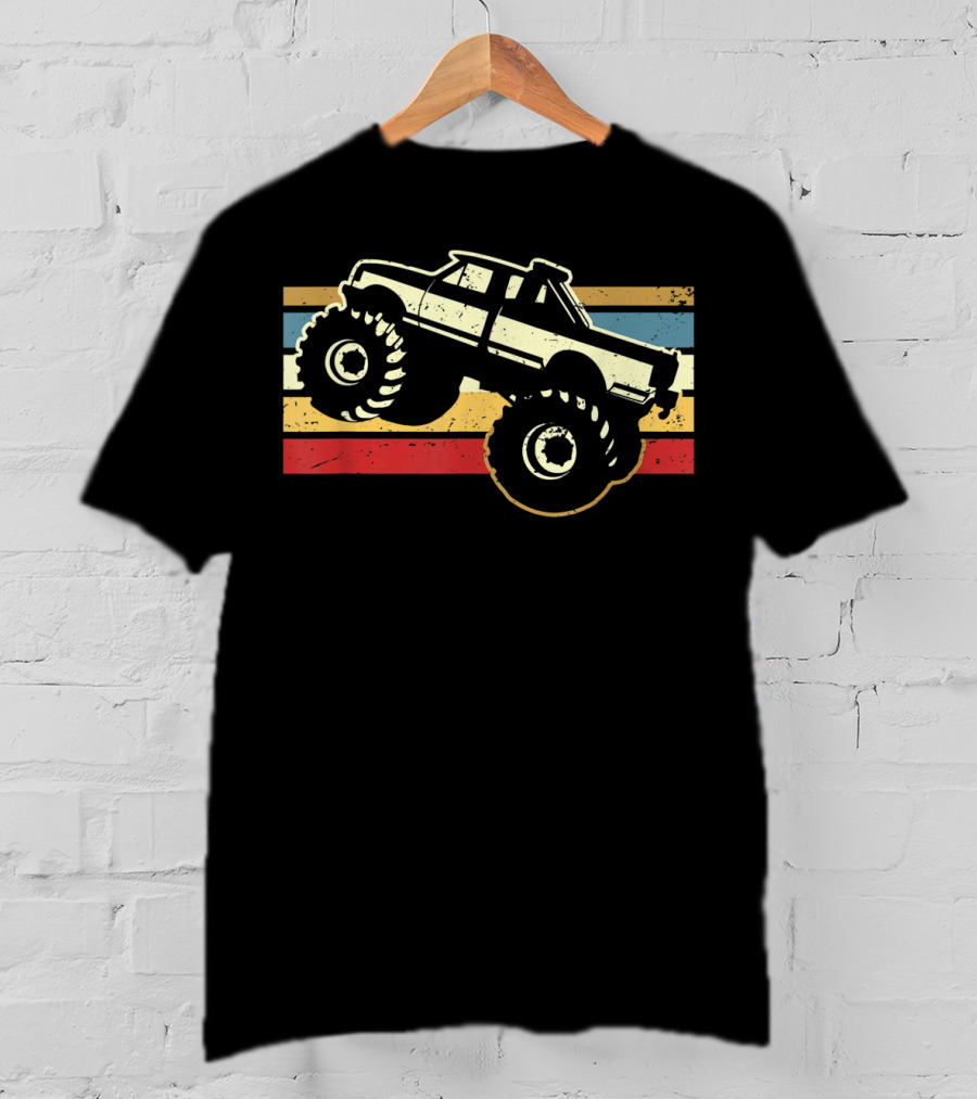 Vintage Monster Truck Retro Stripes Men Boy T-Shirt