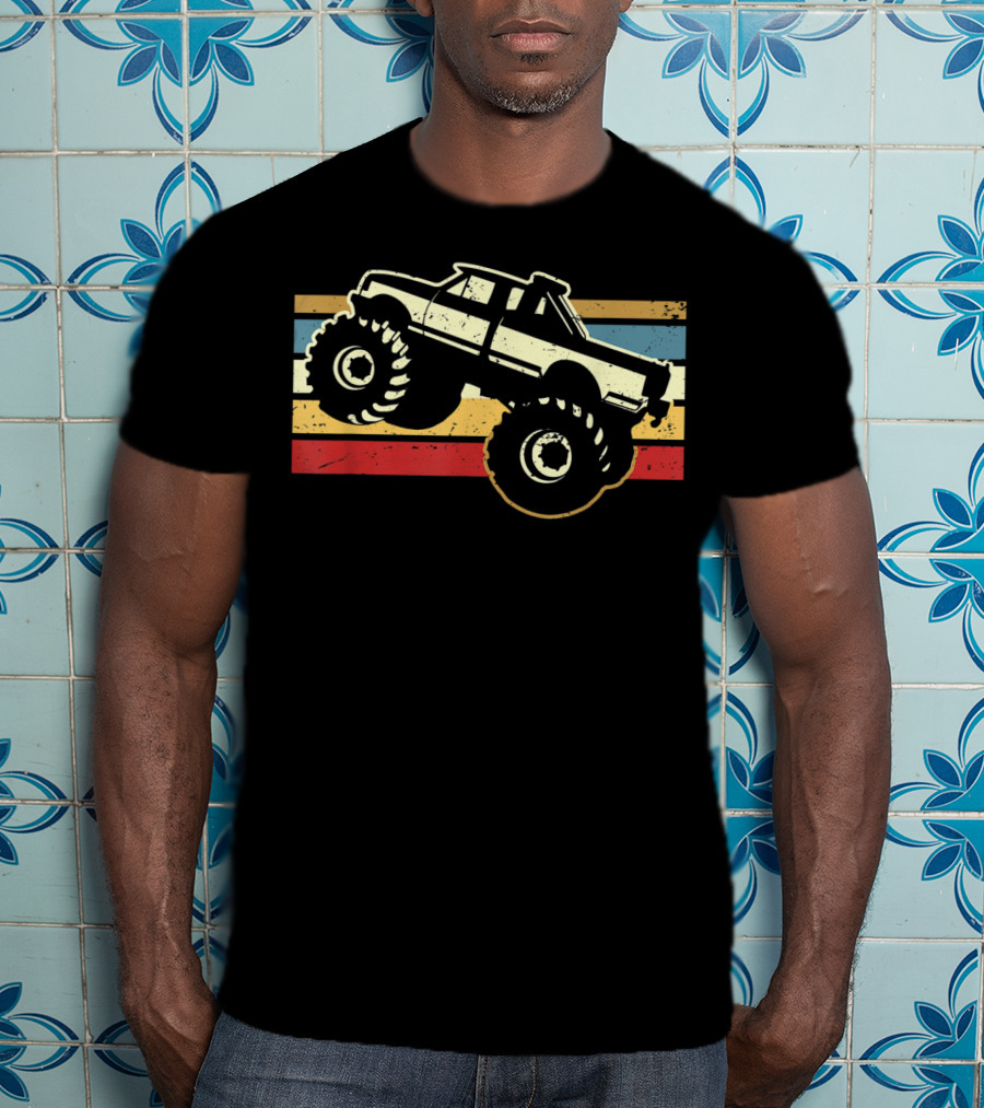 Vintage Monster Truck Retro Stripes Men Boy T-Shirt