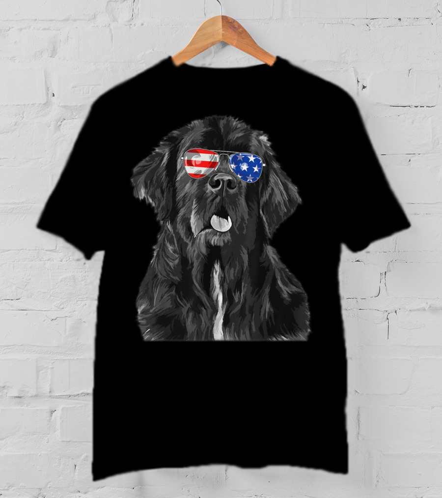 Vintage Newfoundland Dog With American Flag Glasses T-Shirt