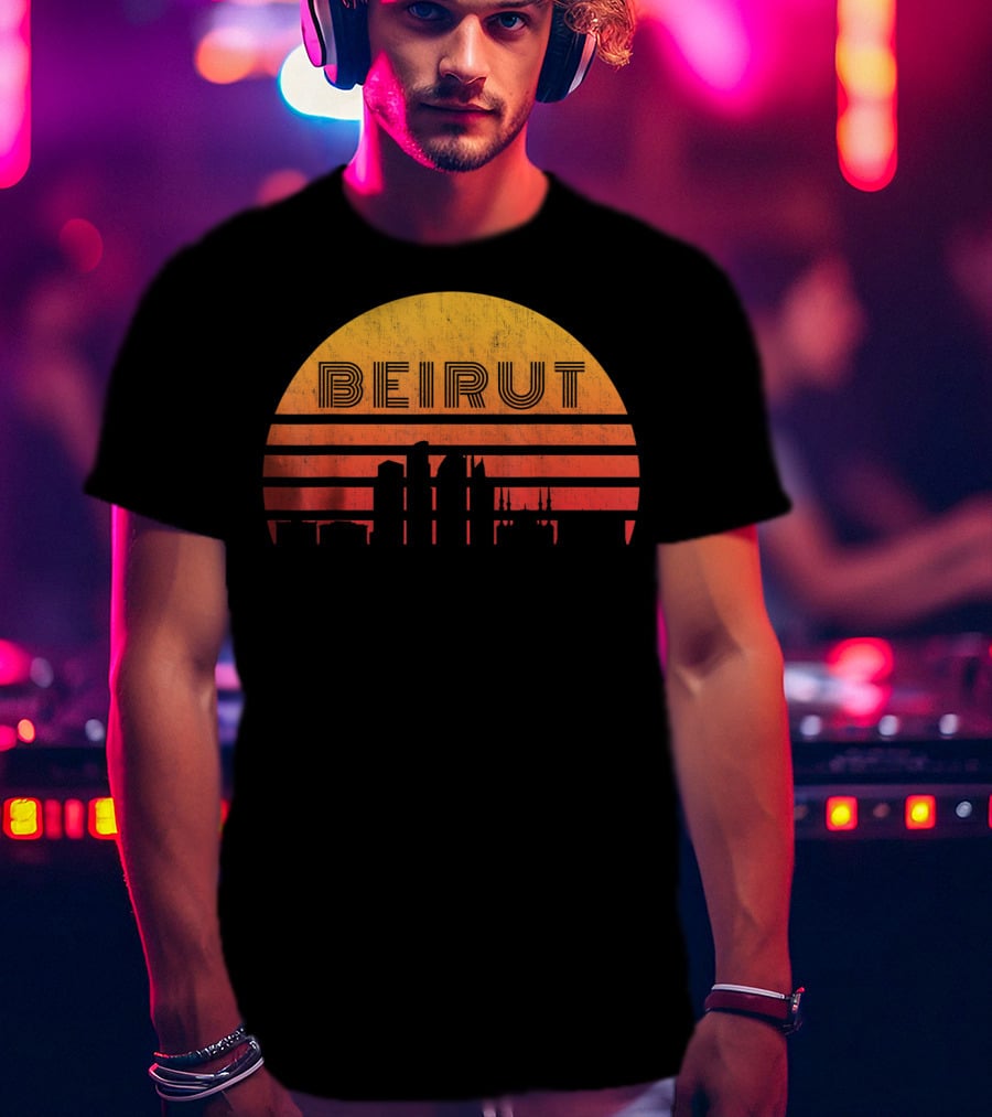 Vintage Beirut Lebanon Skyline Sunset T-Shirt