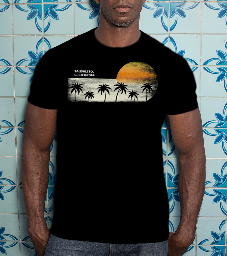 Sausalito California Vintage Ocean Sunset Palm Trees T-Shirt