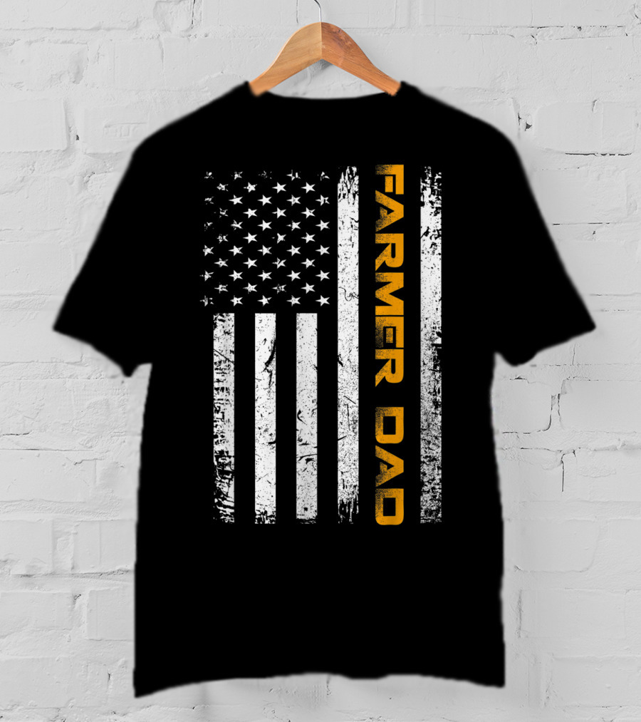 Vintage USA Flag Farmer Dad American Father T-Shirt