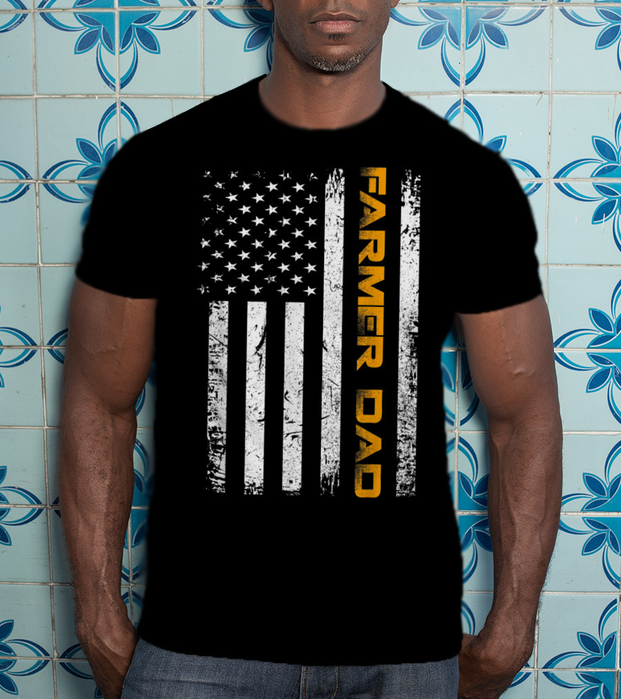 Vintage USA Flag Farmer Dad American Father T-Shirt