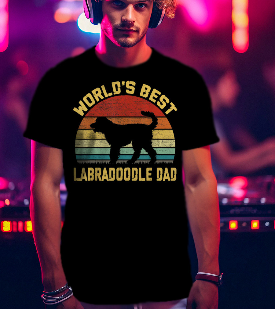 World's Best Labradoodle Dad Vintage Sunset Retro T-Shirt