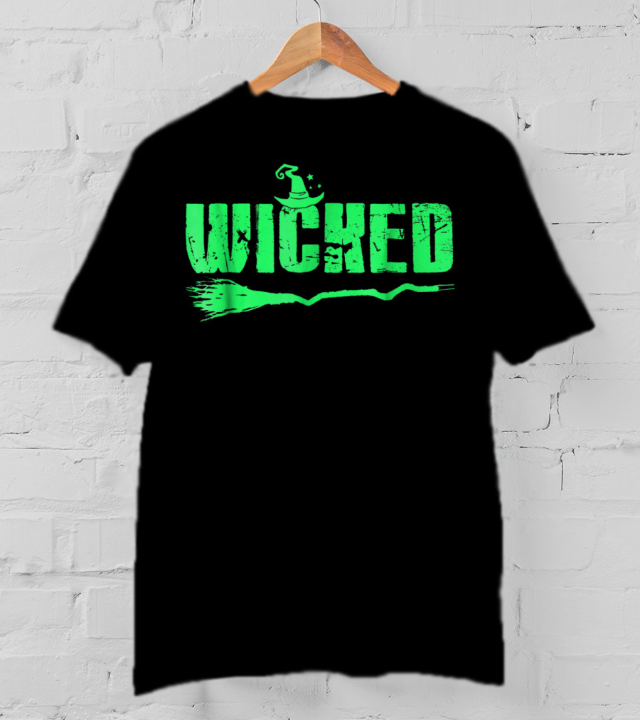 Wicked Green Witch Hat Broomstick Halloween Magic T-Shirt