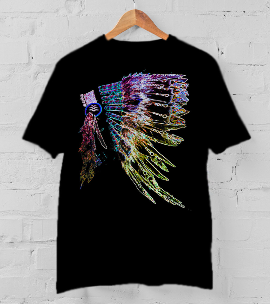 Native American Headdress Colorful Feather Neon T-Shirt