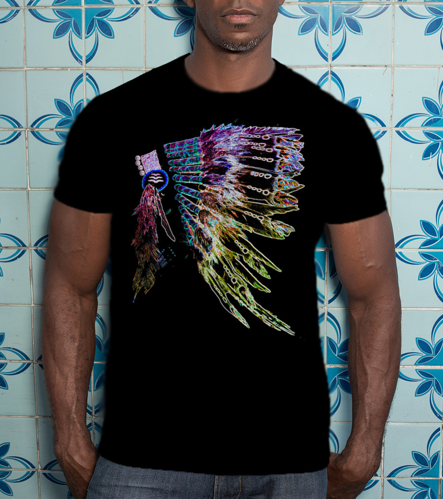 Native American Headdress Colorful Feather Neon T-Shirt