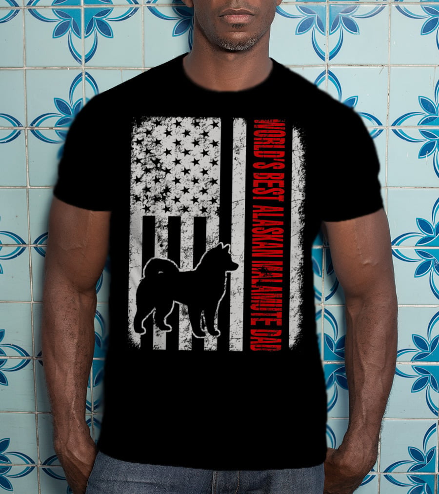 World's Best Alaskan Malamute Dad American Flag T-Shirt