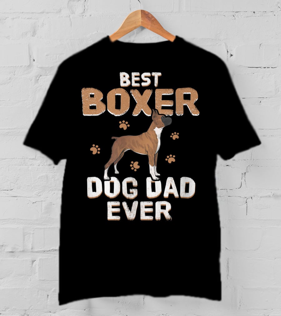 Best Boxer Dog Dad Ever Father's Day With Paw Prints For Dog Lovers T-Shirt