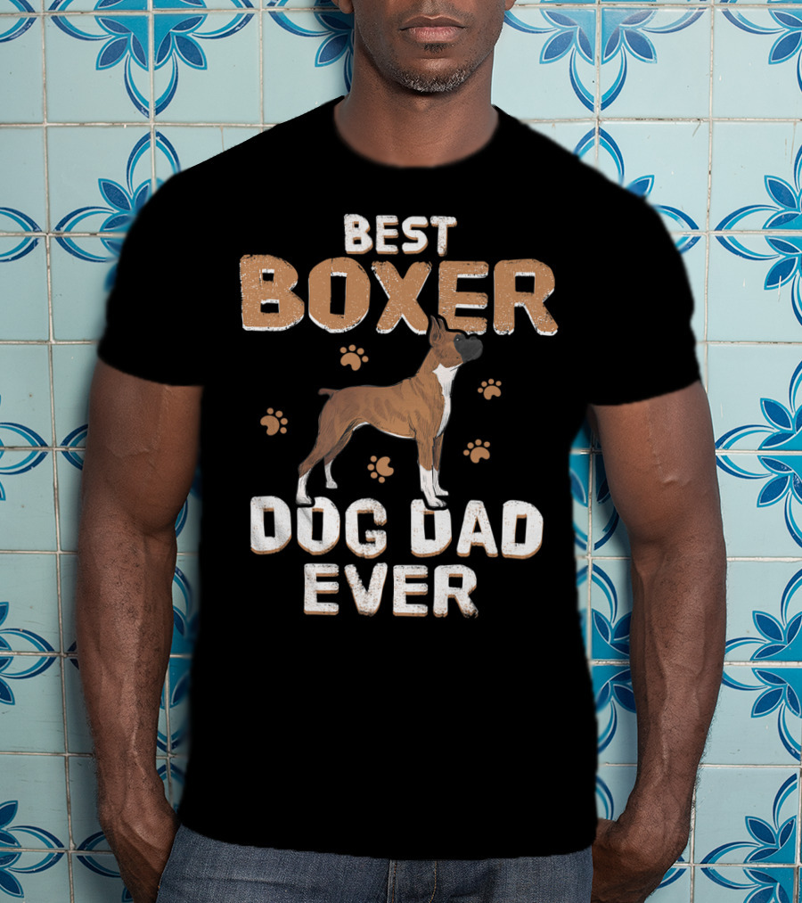 Best Boxer Dog Dad Ever Father's Day With Paw Prints For Dog Lovers T-Shirt