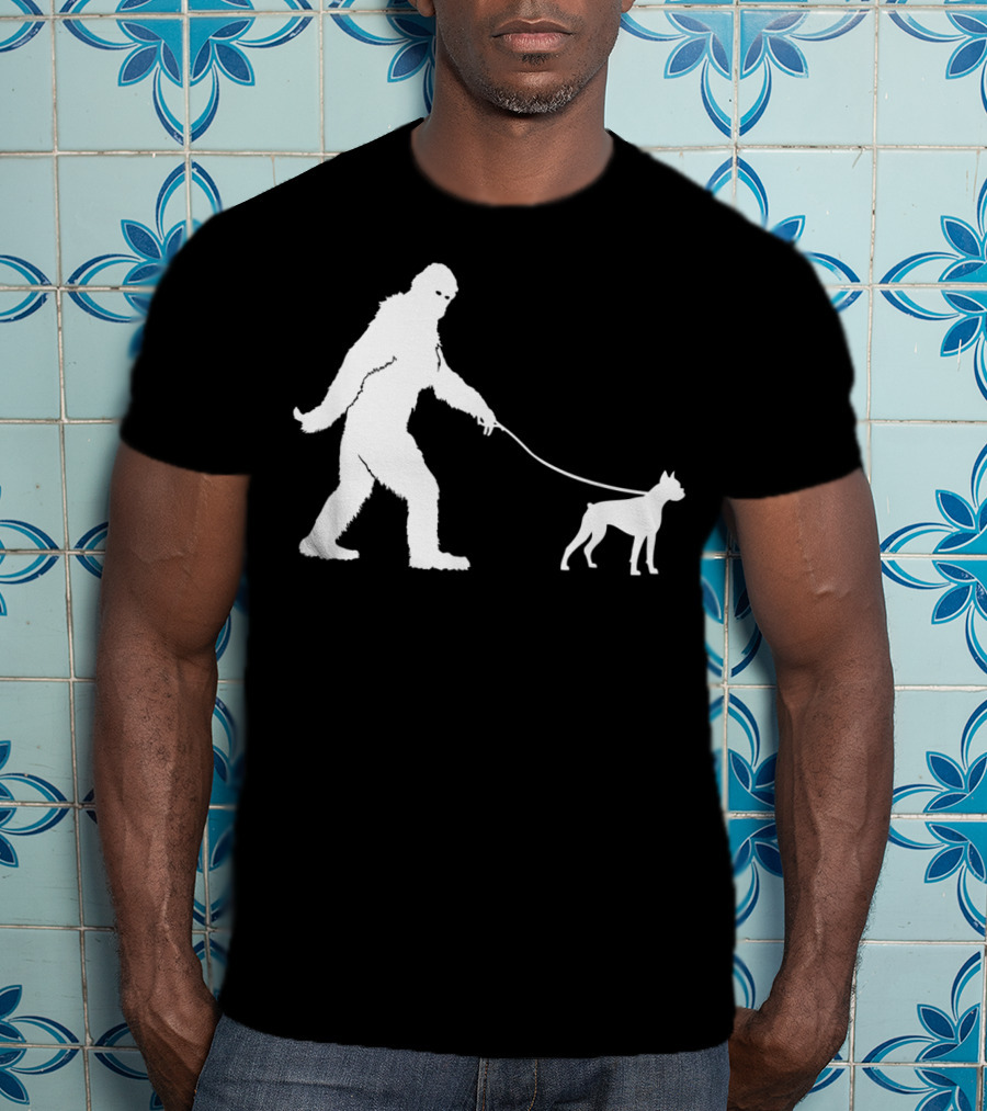 Bigfoot Sasquatch Walking Boxer Dog Lovers T-Shirt