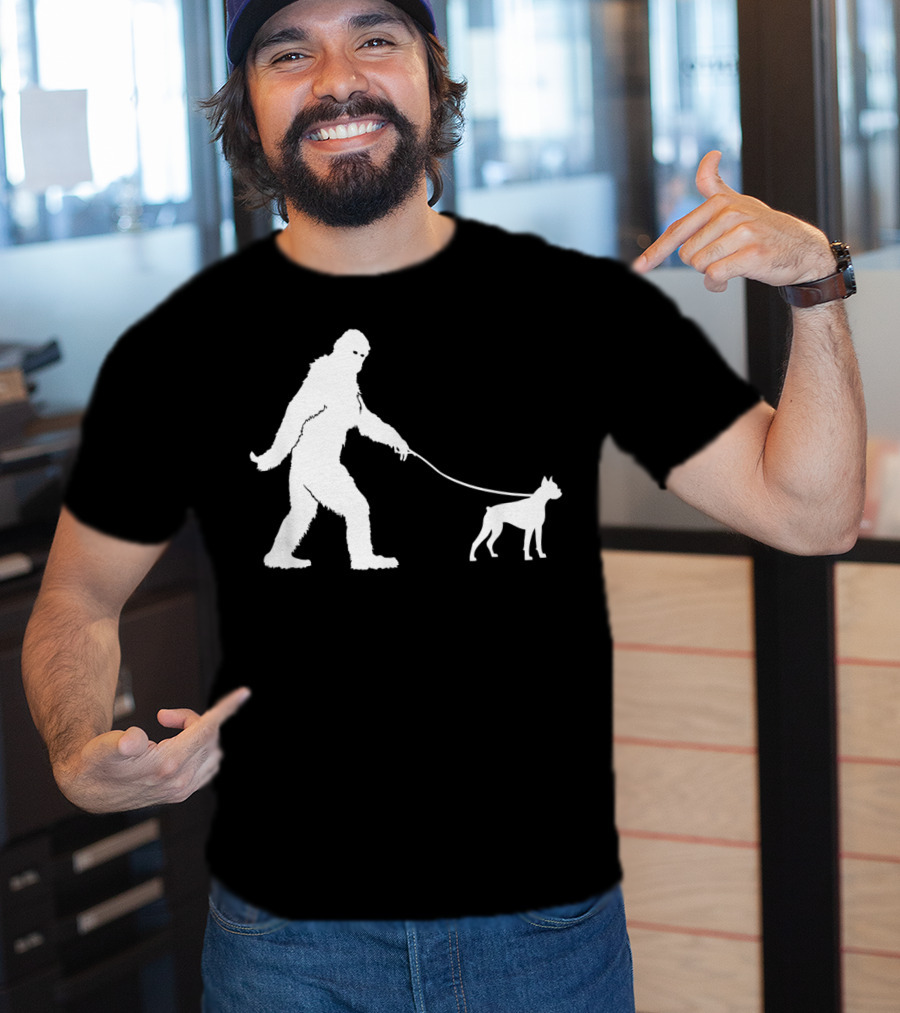 Bigfoot Sasquatch Walking Boxer Dog Lovers T-Shirt
