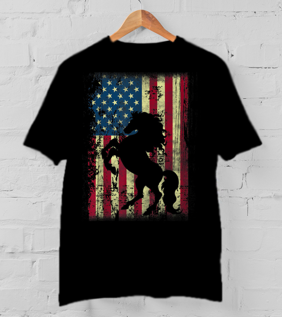 USA Patriotic Horse And American Flag T-Shirt
