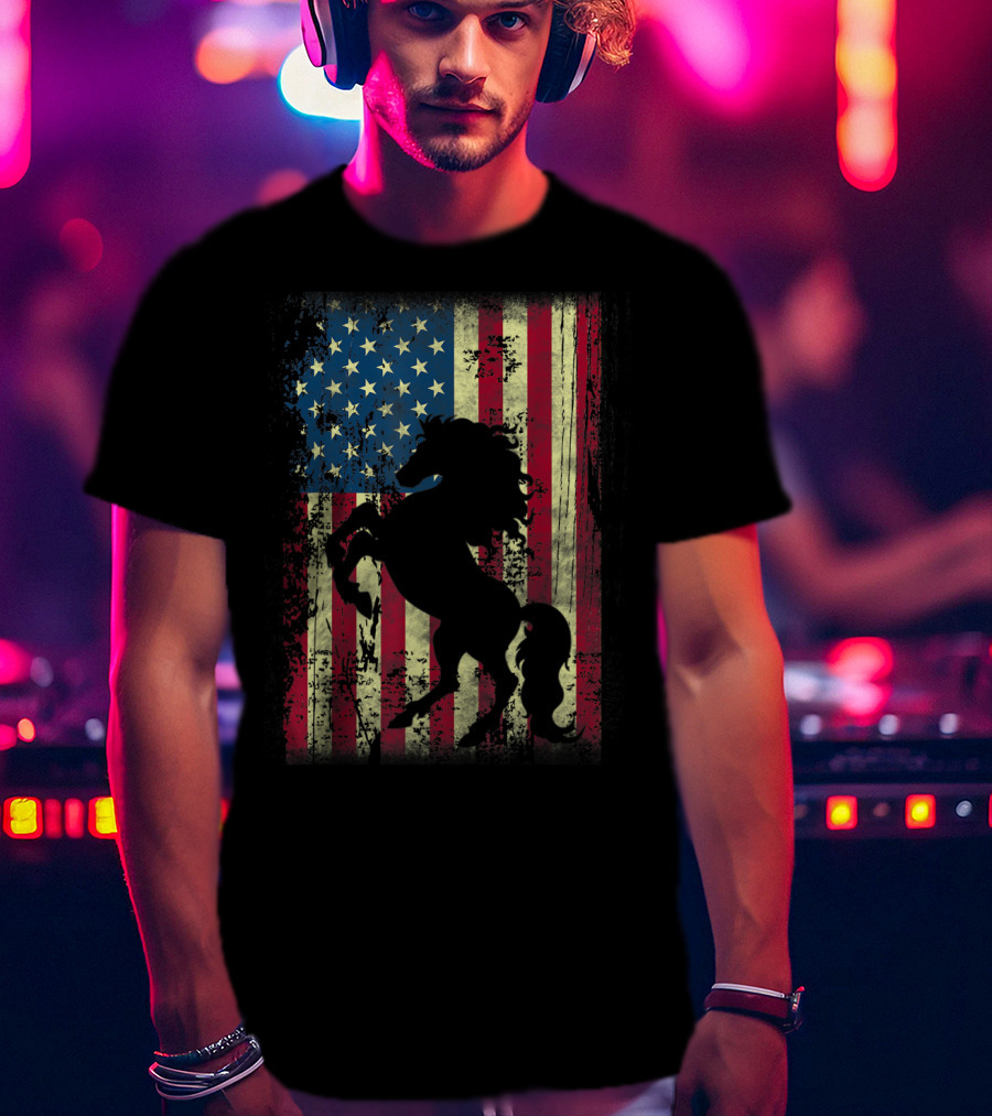 USA Patriotic Horse And American Flag T-Shirt