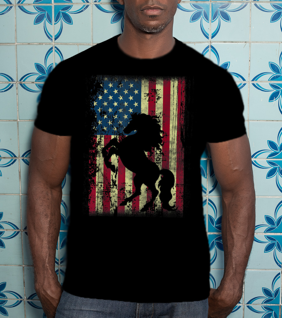 USA Patriotic Horse And American Flag T-Shirt
