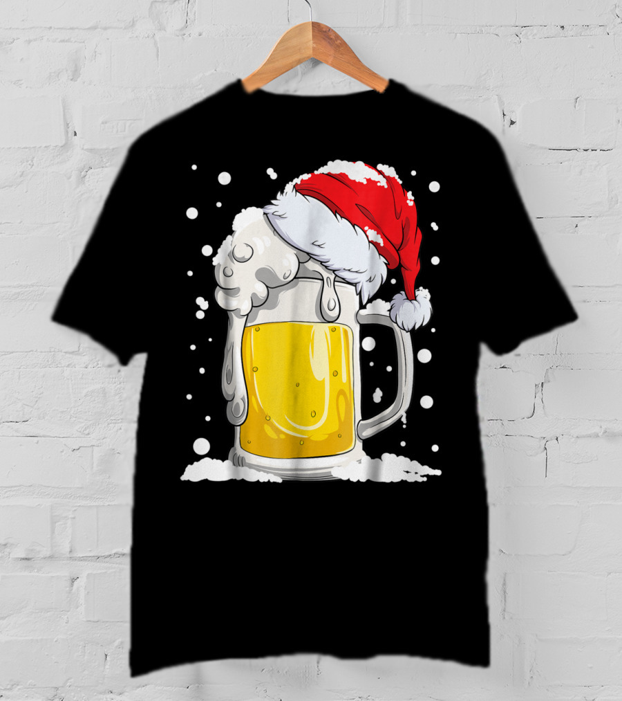 Beer Christmas Santa Hat Xmas Snow Men Mug T-Shirt