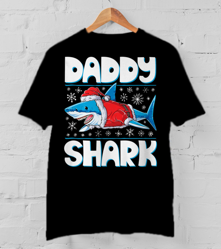 Daddy Shark Santa Christmas Snowflakes T-Shirt