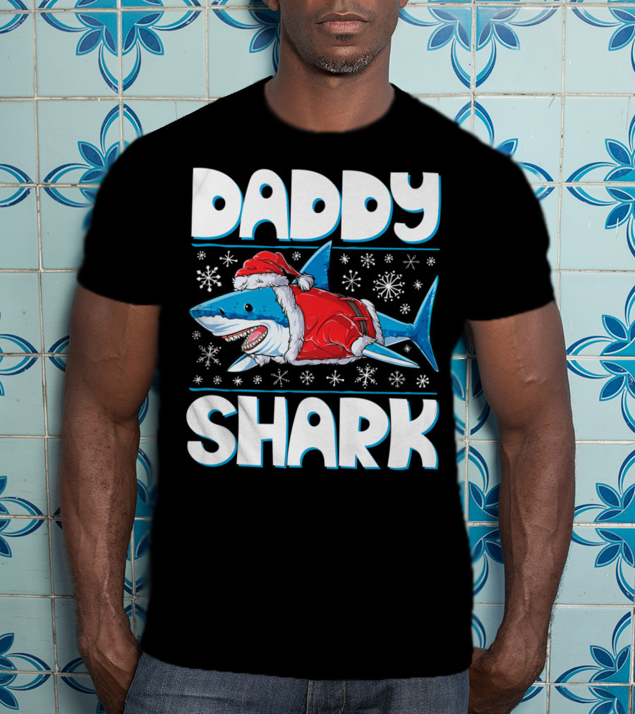 Daddy Shark Santa Christmas Snowflakes T-Shirt