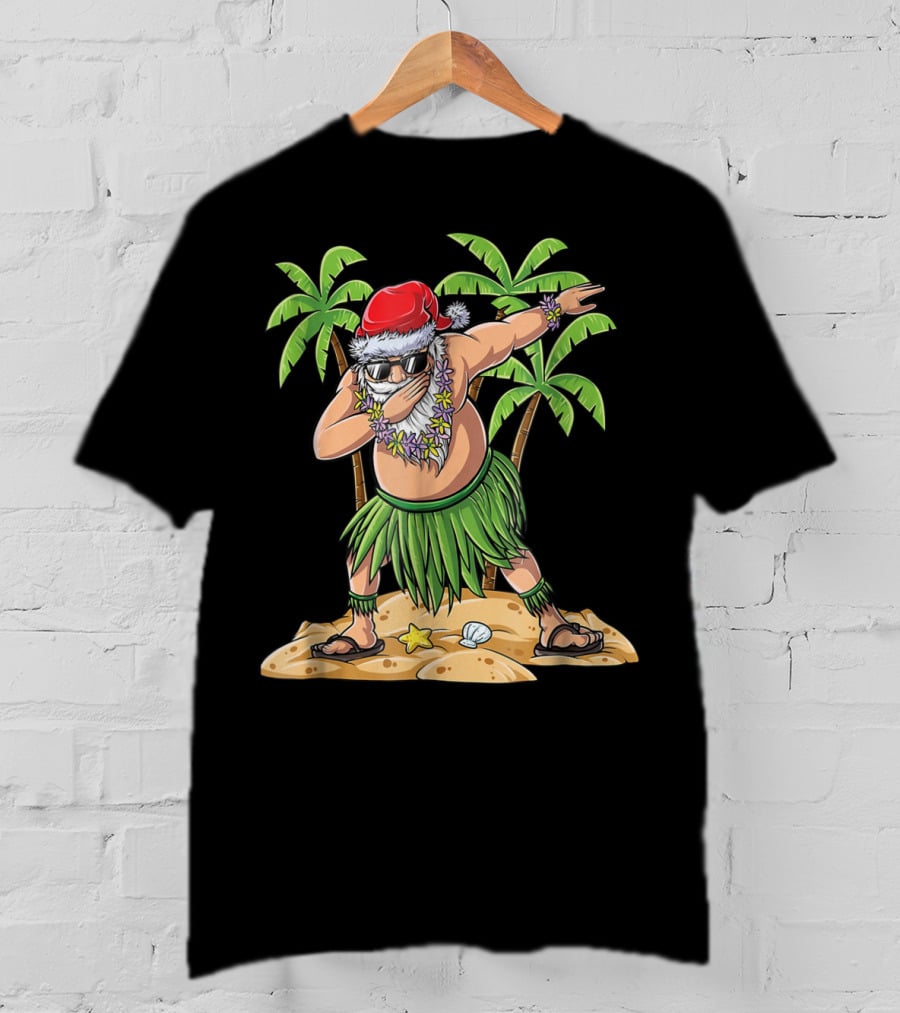 Dabbing Santa Christmas In July Kids Hawaiian Palm Trees Beach Holiday T-Shirt