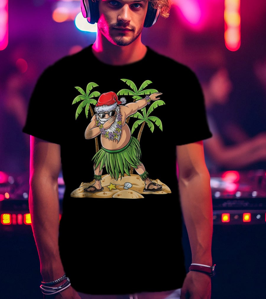 Dabbing Santa Christmas In July Kids Hawaiian Palm Trees Beach Holiday T-Shirt