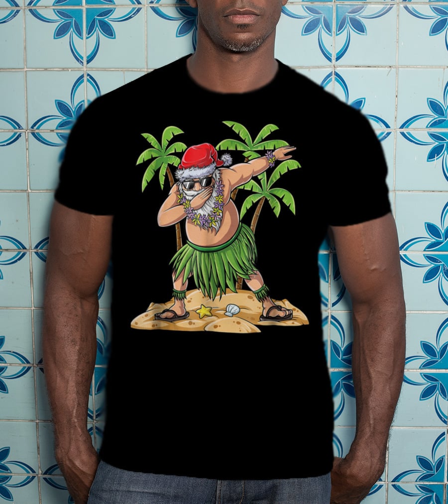 Dabbing Santa Christmas In July Kids Hawaiian Palm Trees Beach Holiday T-Shirt