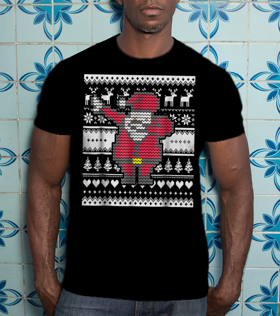 Dabbing Santa Claus Ugly Christmas Sweater Pattern T-Shirt
