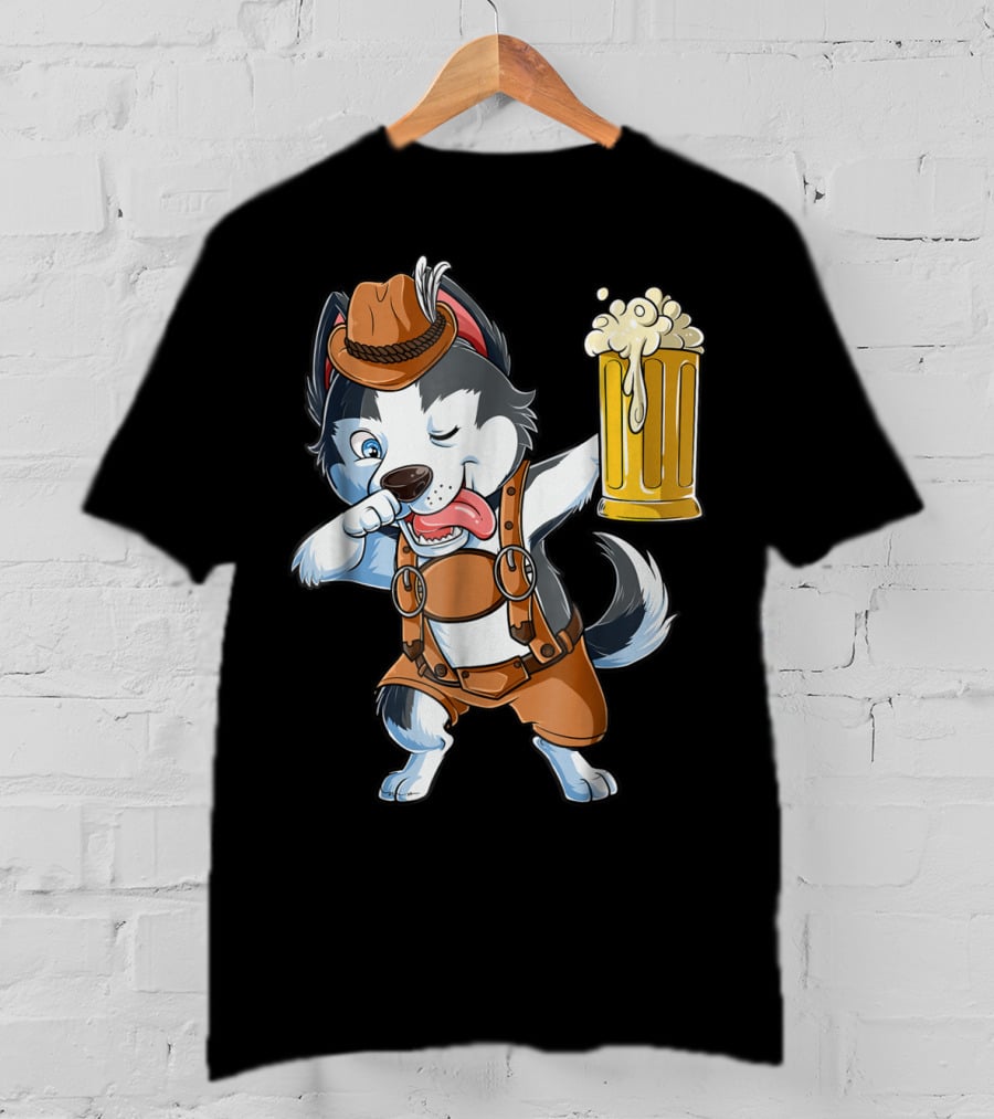 Dabbing Siberian Husky Oktoberfest Lederhosen Beer Mug T-Shirt