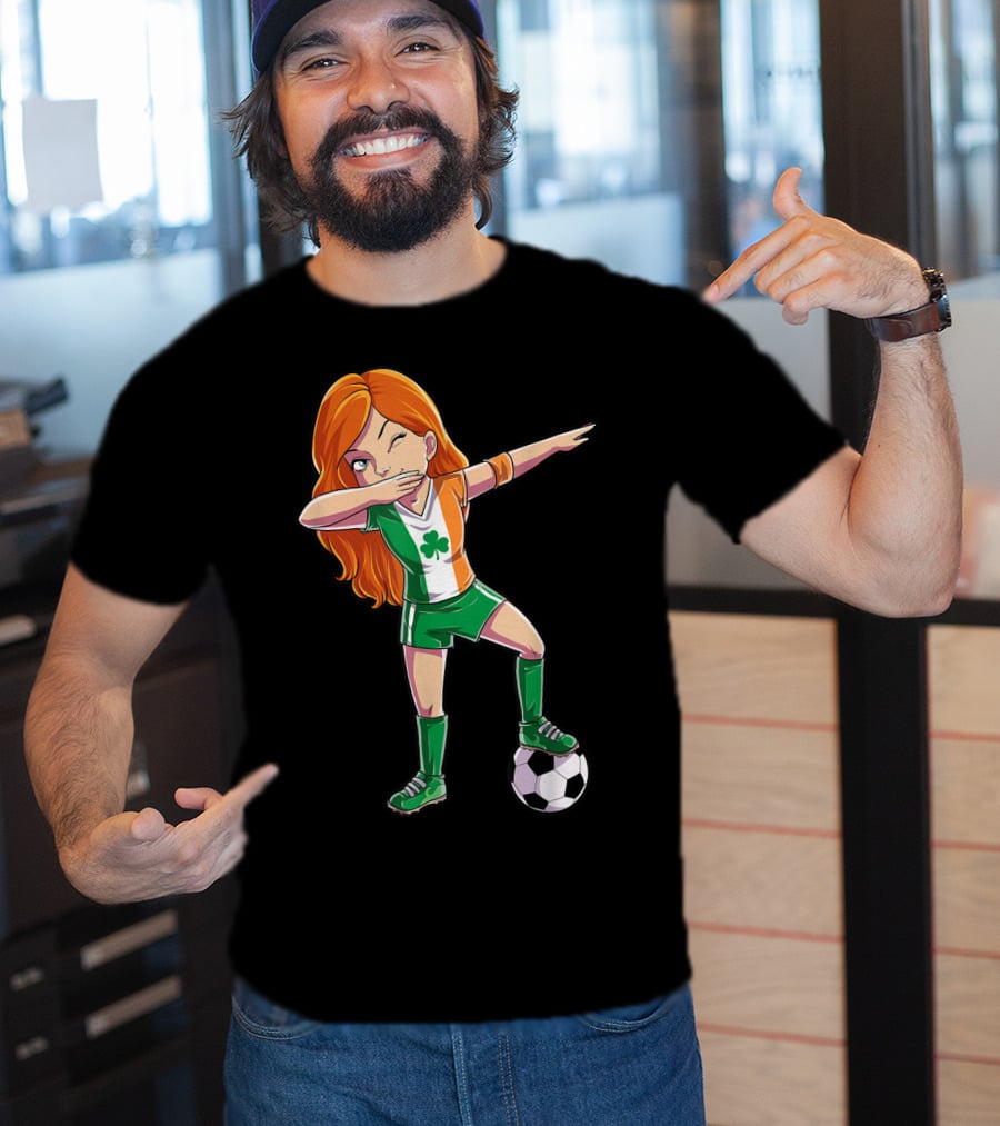 Dabbing Irish Soccer Girl With Shamrock Jersey And Football T-Shirt