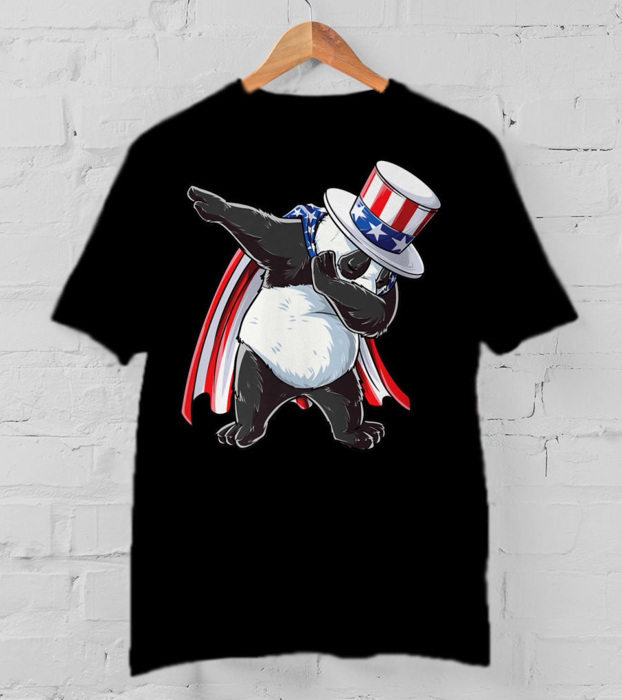 Dabbing Uncle Sam Panda Fourth Of July Red White And Blue Cape T-Shirt