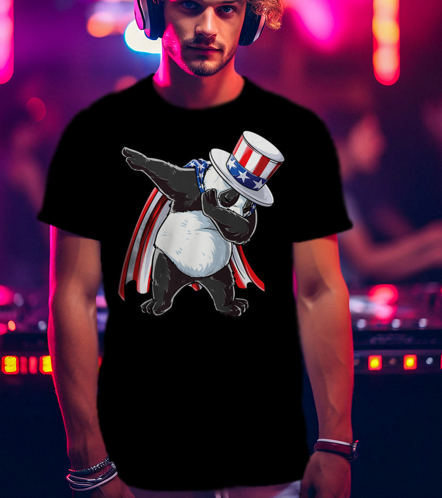 Dabbing Uncle Sam Panda Fourth Of July Red White And Blue Cape T-Shirt