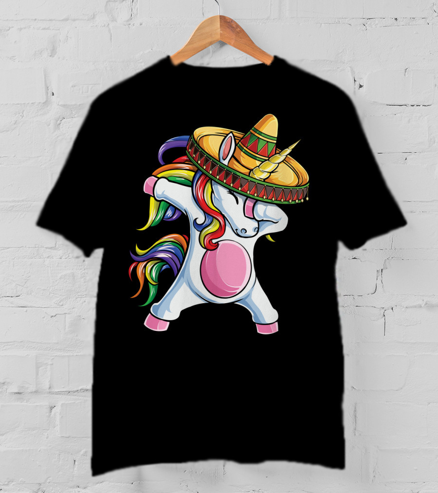 Dabbing Unicorn Rainbow Sombrero Cinco De Mayo T-Shirt