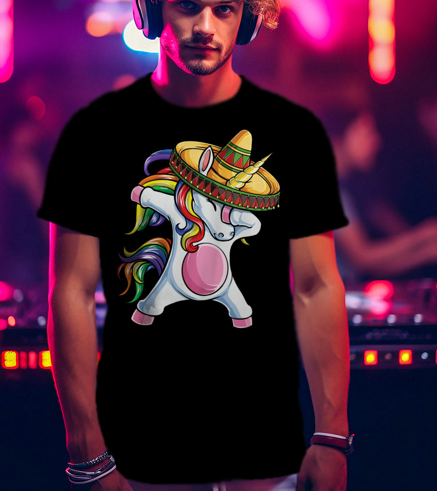 Dabbing Unicorn Rainbow Sombrero Cinco De Mayo T-Shirt