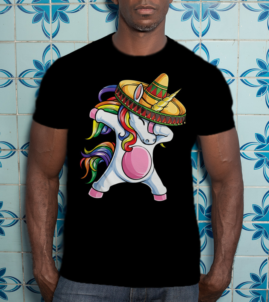 Dabbing Unicorn Rainbow Sombrero Cinco De Mayo T-Shirt